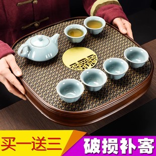 新款 干泡台茶道 小型竹制茶盘家用办公新中式 复古功夫茶具储水式