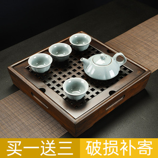 方格盛水茶盘楠竹古典储水式 方形复古中式 居家用会客茶台功夫茶具