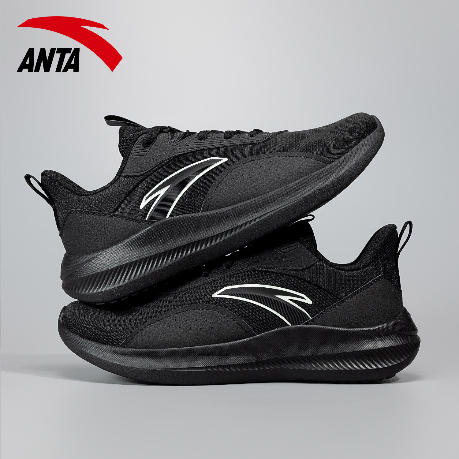 安踏运动鞋男鞋新款2026夏季新款跑步网面透气全黑色男士鞋子男款