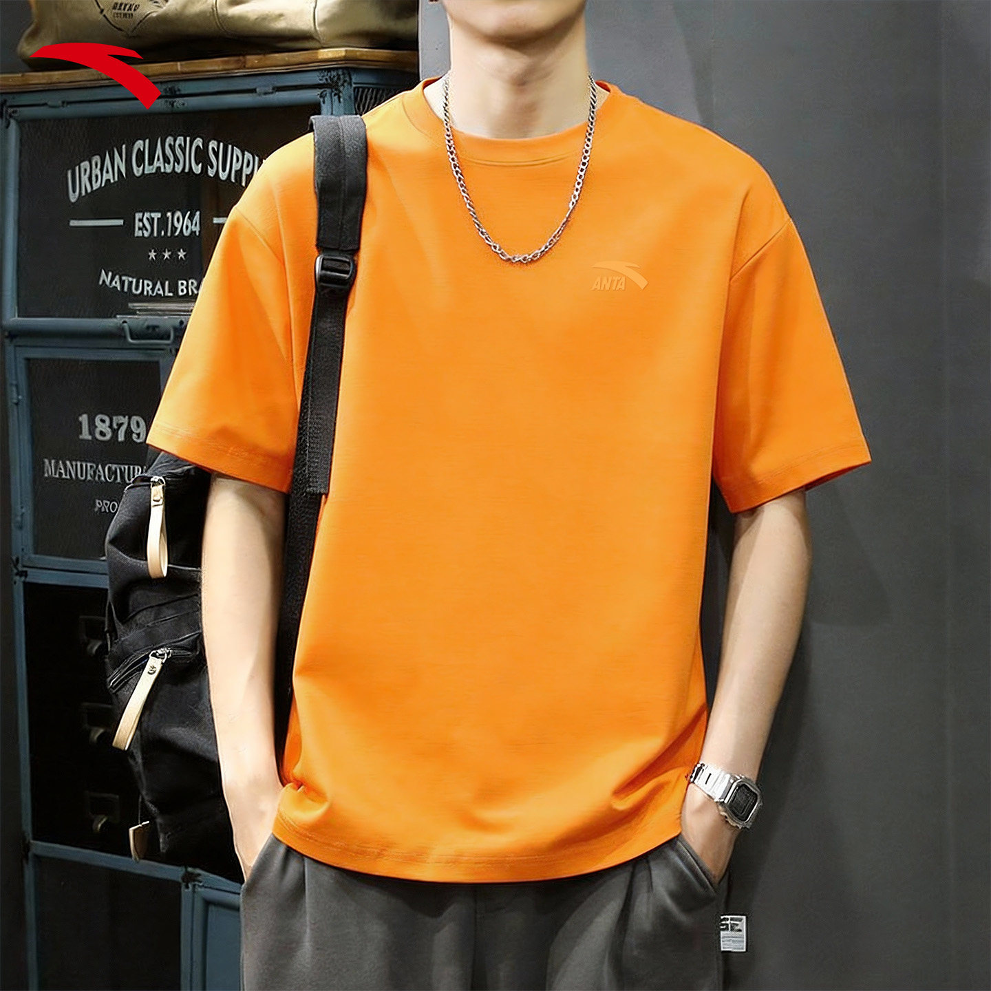 安踏短袖t恤男2026夏季新款纯棉半袖印花潮流宽松跑步青少年运动