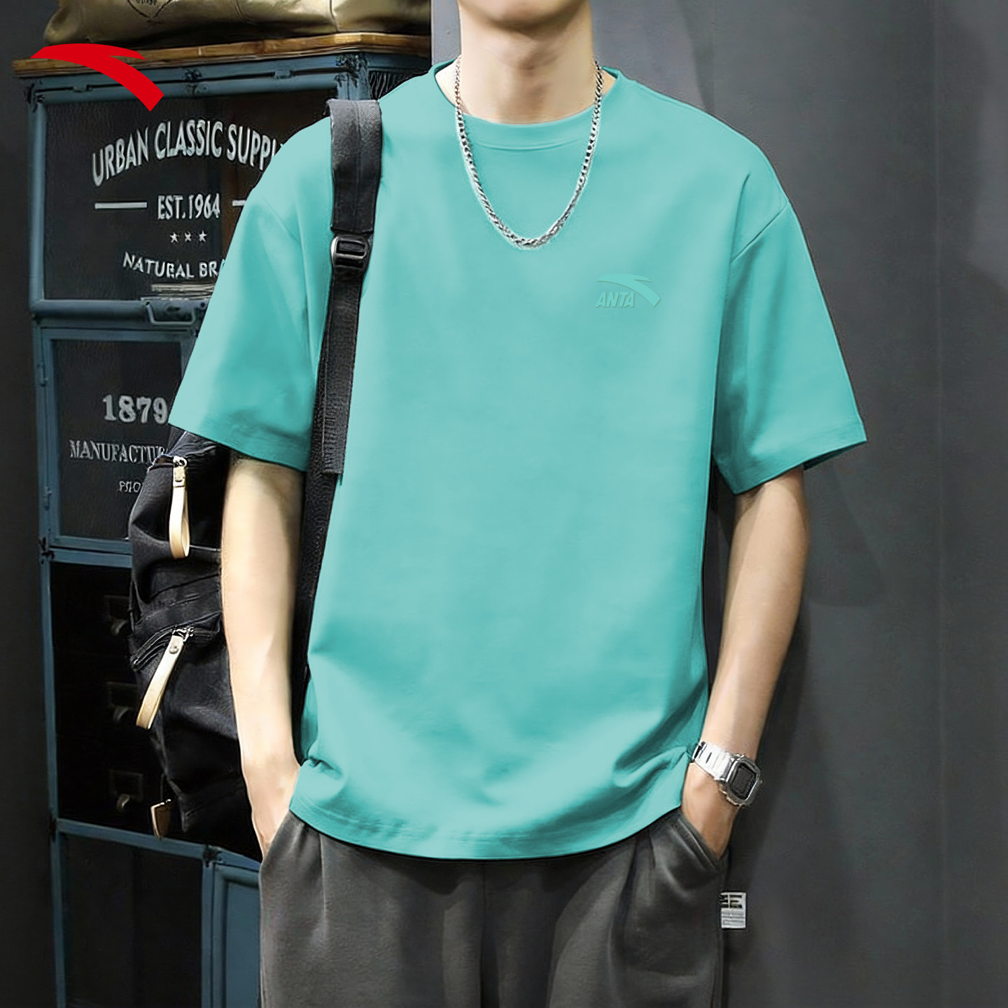 安踏短袖t恤男2026夏季新款纯棉简约潮流宽松透气青少年运动半袖