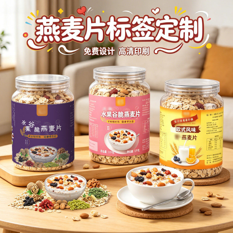 定制燕麦片不干胶黑豆豆腐皮不干胶小黄米烘焙羊奶粉商标设计