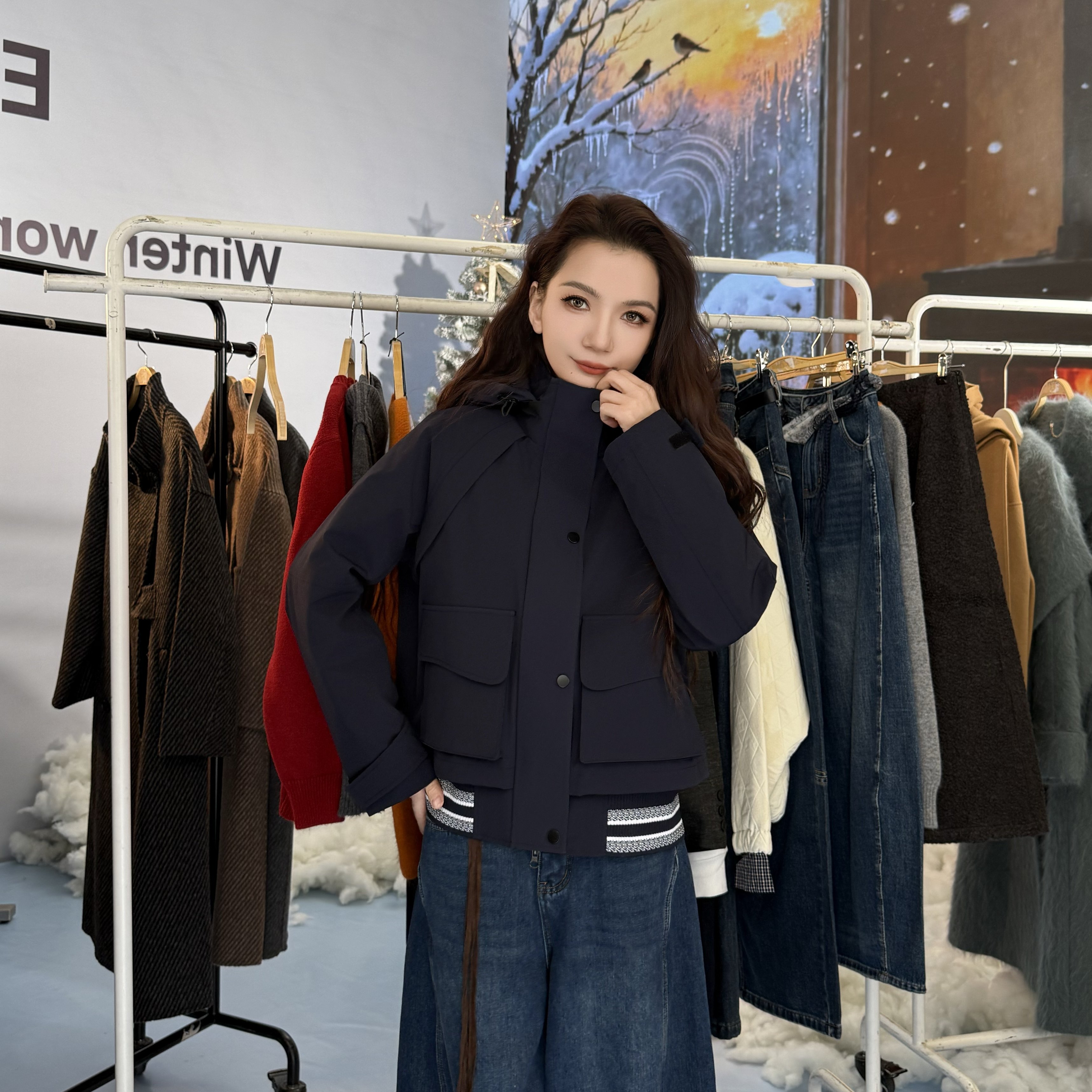 【恩家专享】短款羽绒服女90白鹅绒时尚潮流连帽设计师款外套