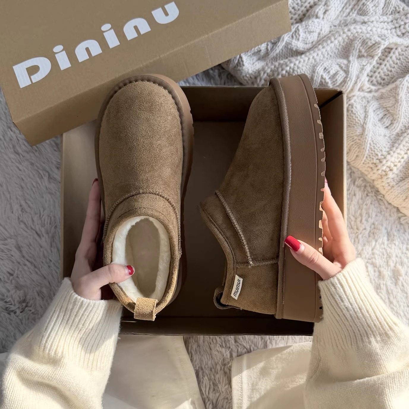 厚底雪地靴女皮毛一体2026新款冬季面包鞋加绒保暖勃肯鞋东北棉鞋