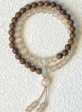 「清秋时节」金丝楠木猫眼石双圈