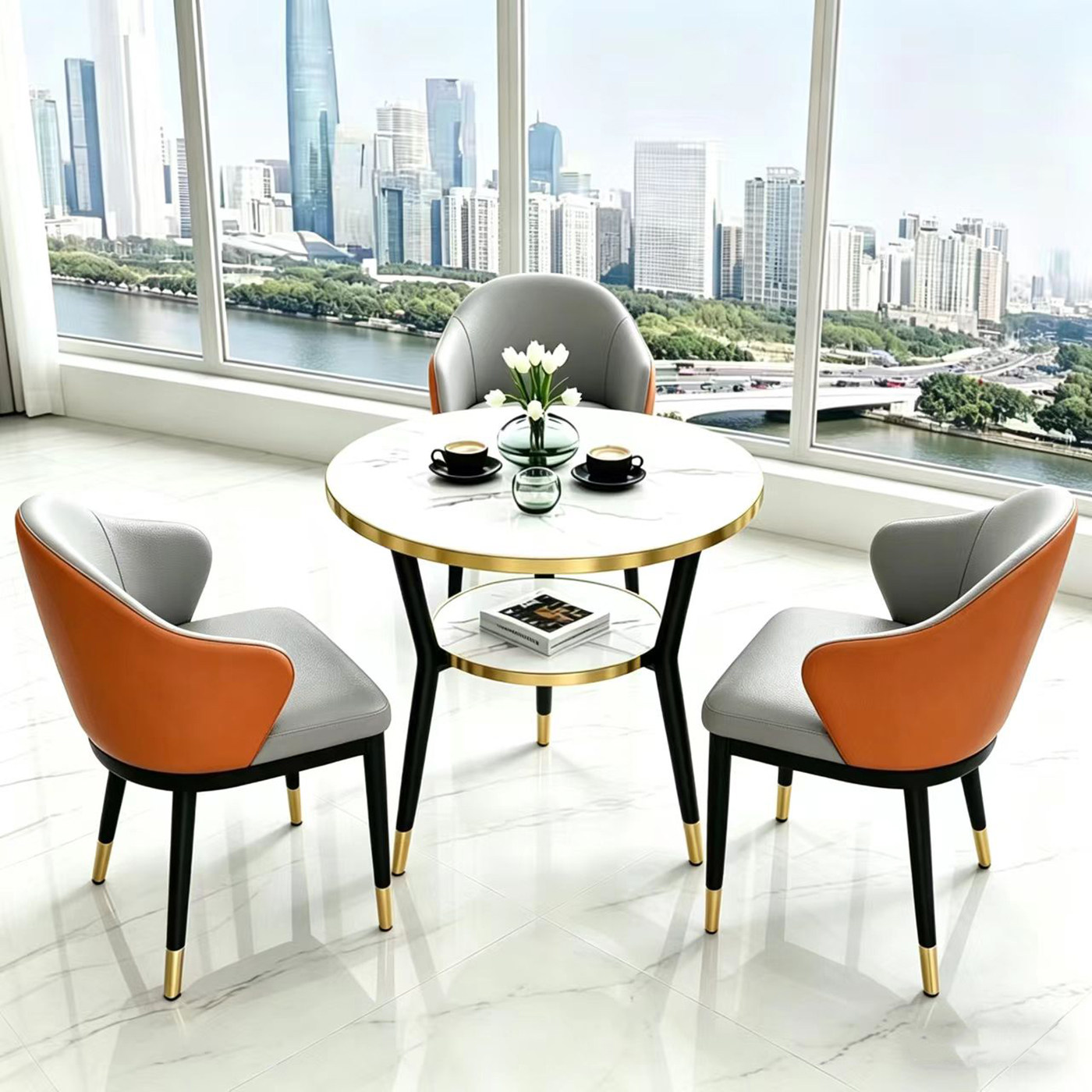 阳台小茶桌接待洽谈桌椅组合商务会客小圆桌岩板家用茶台轻奢现代