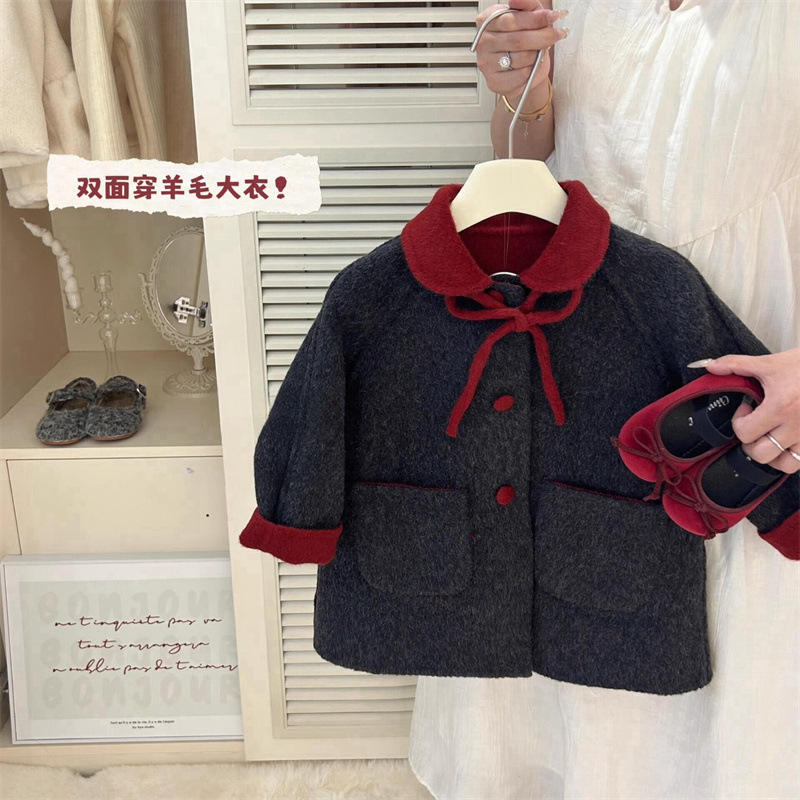 甜小司 女童大衣秋冬2025新款儿童两面穿毛呢外套中长款衣服韩版