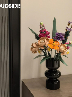 乐高玫瑰花瓶积木花束10328配套中古黑色插花桌面装饰摆件摆花器