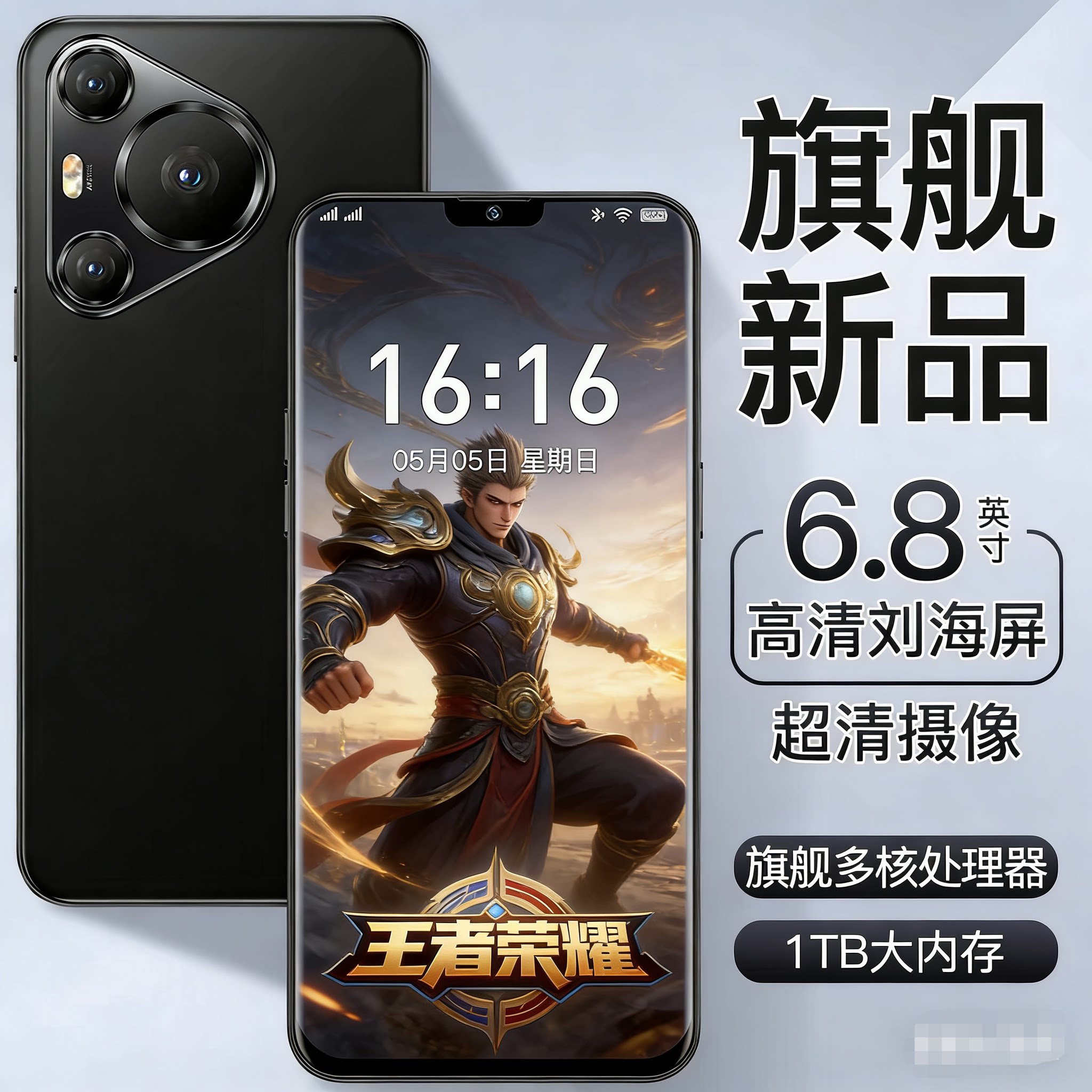 新款工厂直销正品16+1024GB智能手机高清屏6.8寸双卡便宜5G全网通