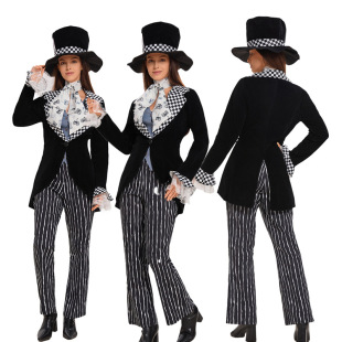 万圣节爱丽丝梦游仙境疯狂帽子黑白条马戏团魔术师表演cosplay服