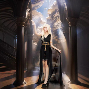 万圣节雅典娜女神古埃及长款女神黑色埃及艳后表演cosplay服装