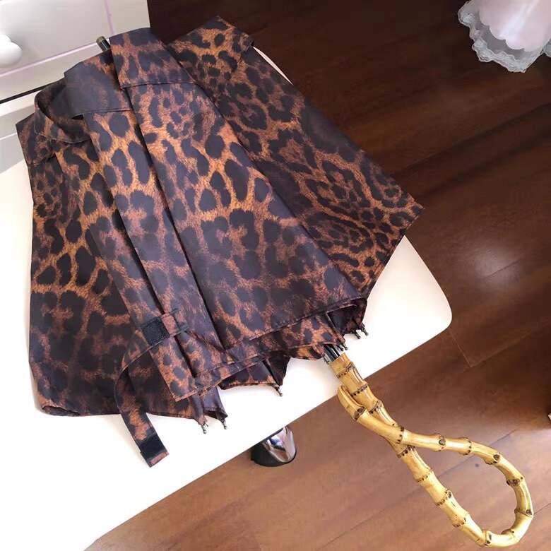 包邮日系双层豹纹公主伞森系晴雨两用防风防紫外线竹柄双人折叠伞