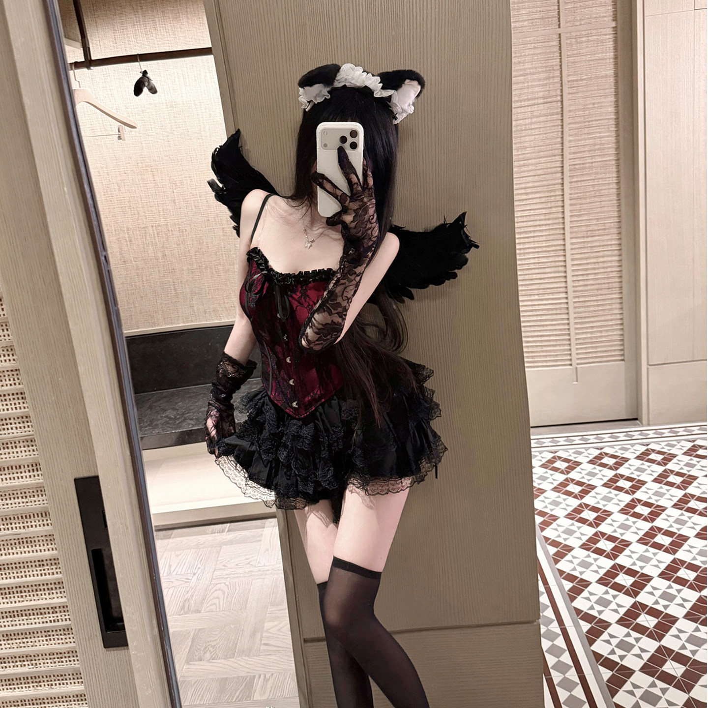 恶魔服装鱼骨胸衣抹胸上衣cos制服套装性感黑色蓬蓬裙万圣节穿搭
