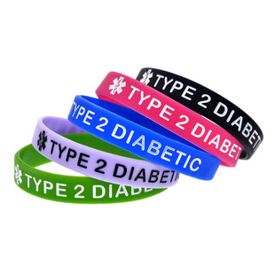 Medical Alert TYPE 2 DIABETIC硅胶手环2型警示语医学运动手腕带