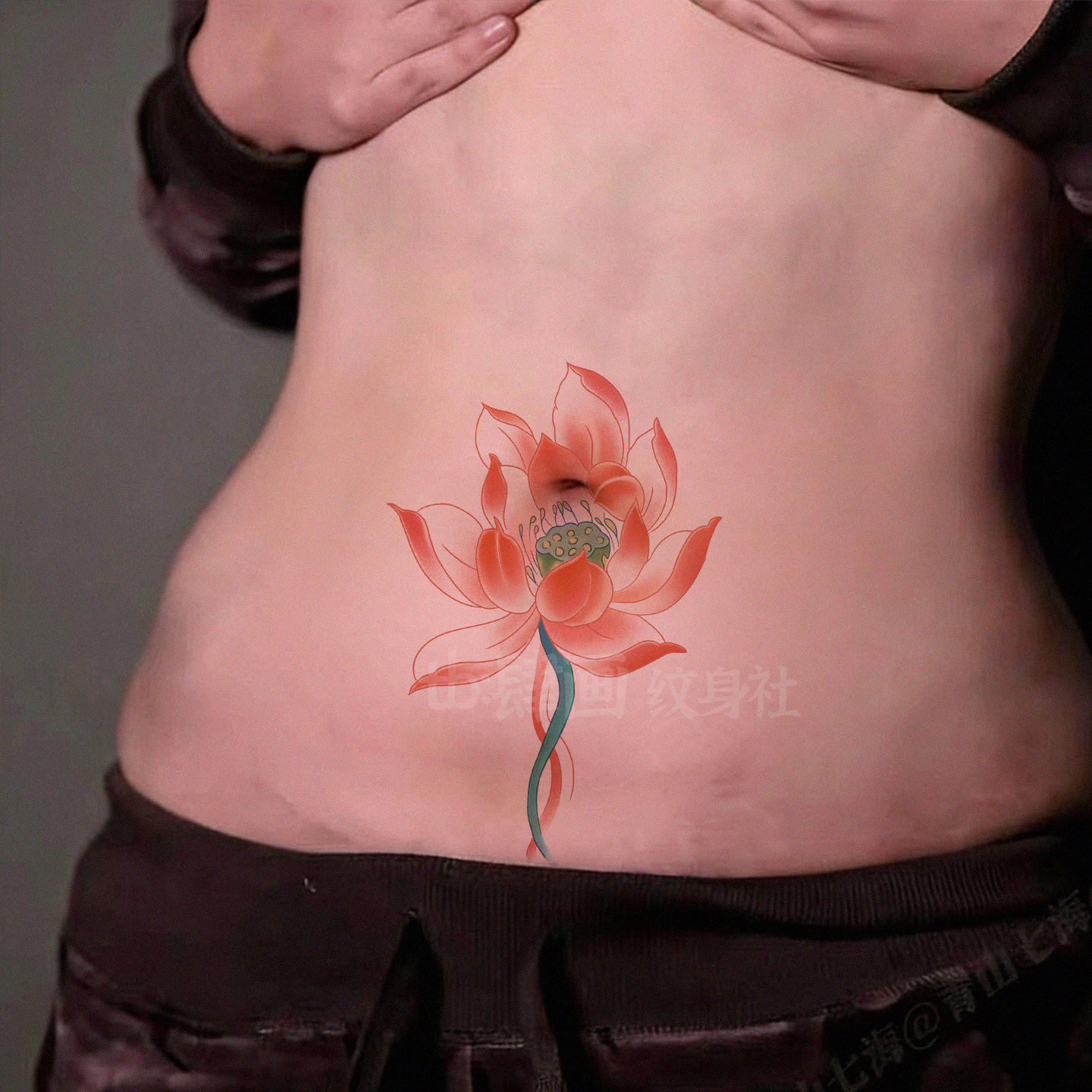 高颜值古风彩色荷花纹身贴 纯欲性感小腹遮盖疤痕剖腹产贴纸 防水,家居饰品,其他贴饰,淘宝优惠券,粉丝福利购,淘宝优惠卷
