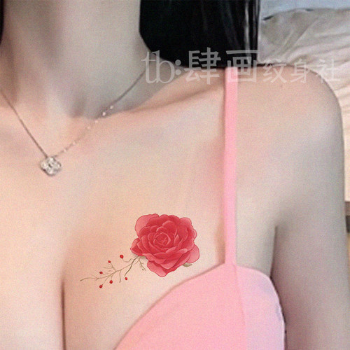 红玫瑰胸口纹身贴女性感防水逼真