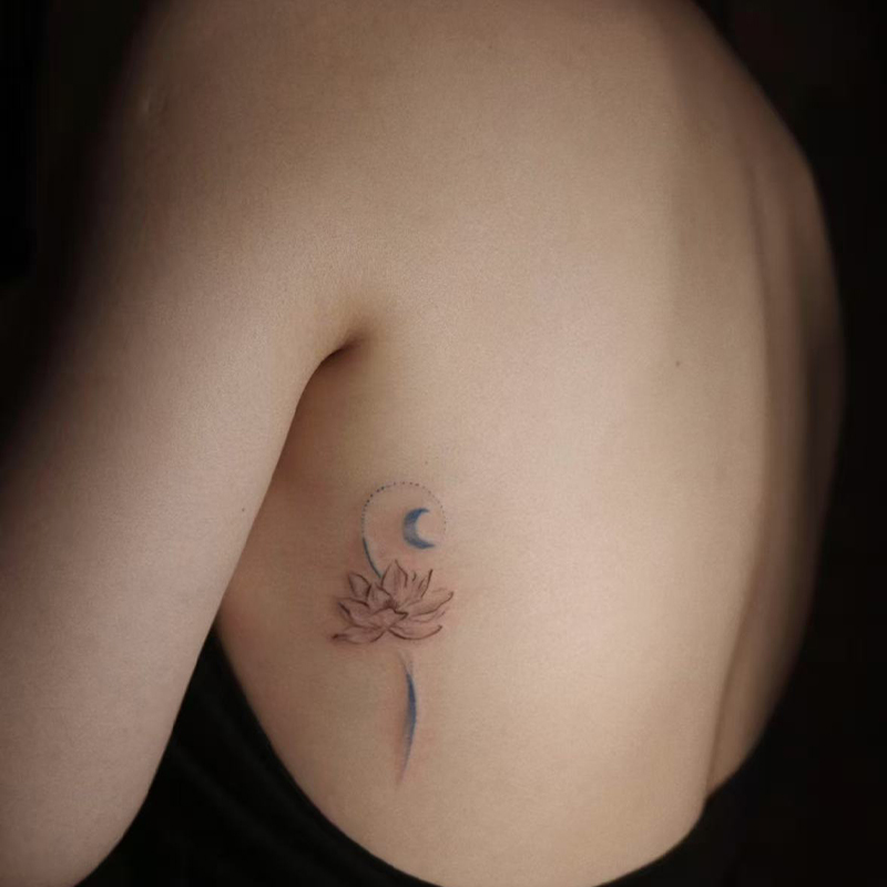 月下兰莲高级彩色纹身贴防水女