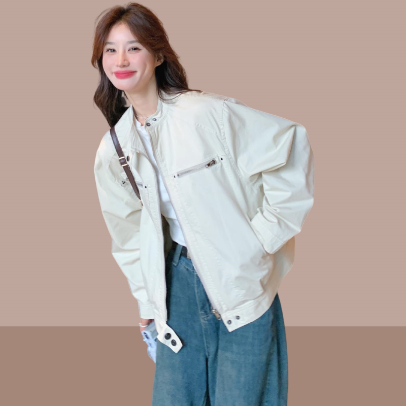 美式复古白色工装短外套女春秋2026新款时髦小个子风衣夹克上衣