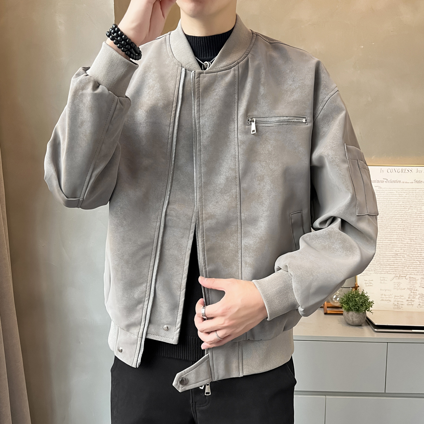 【新品】棒球服皮衣外套男士夹克