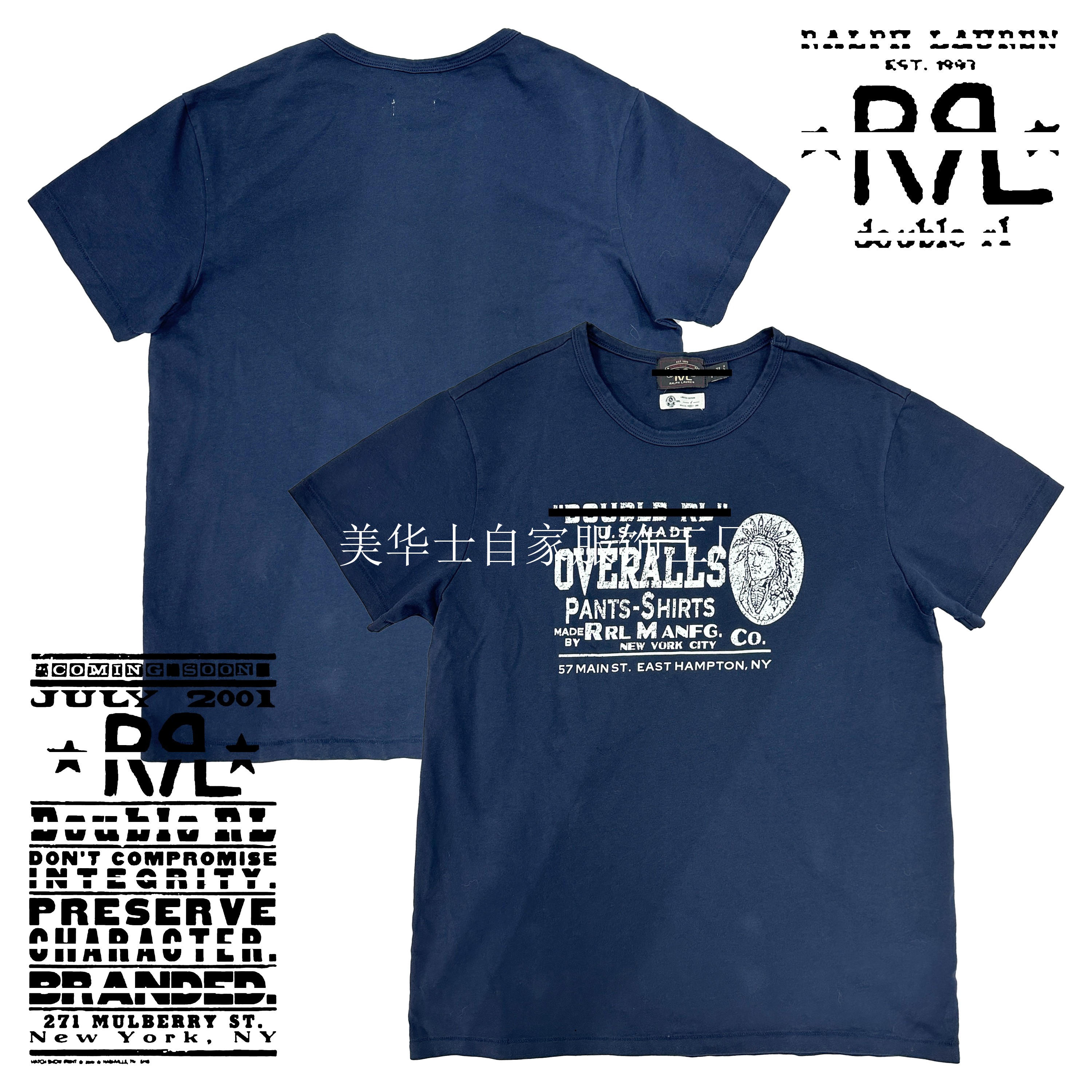 没几件！双RL早期款式印第安人头图案印花美式复古短袖深蓝色T恤