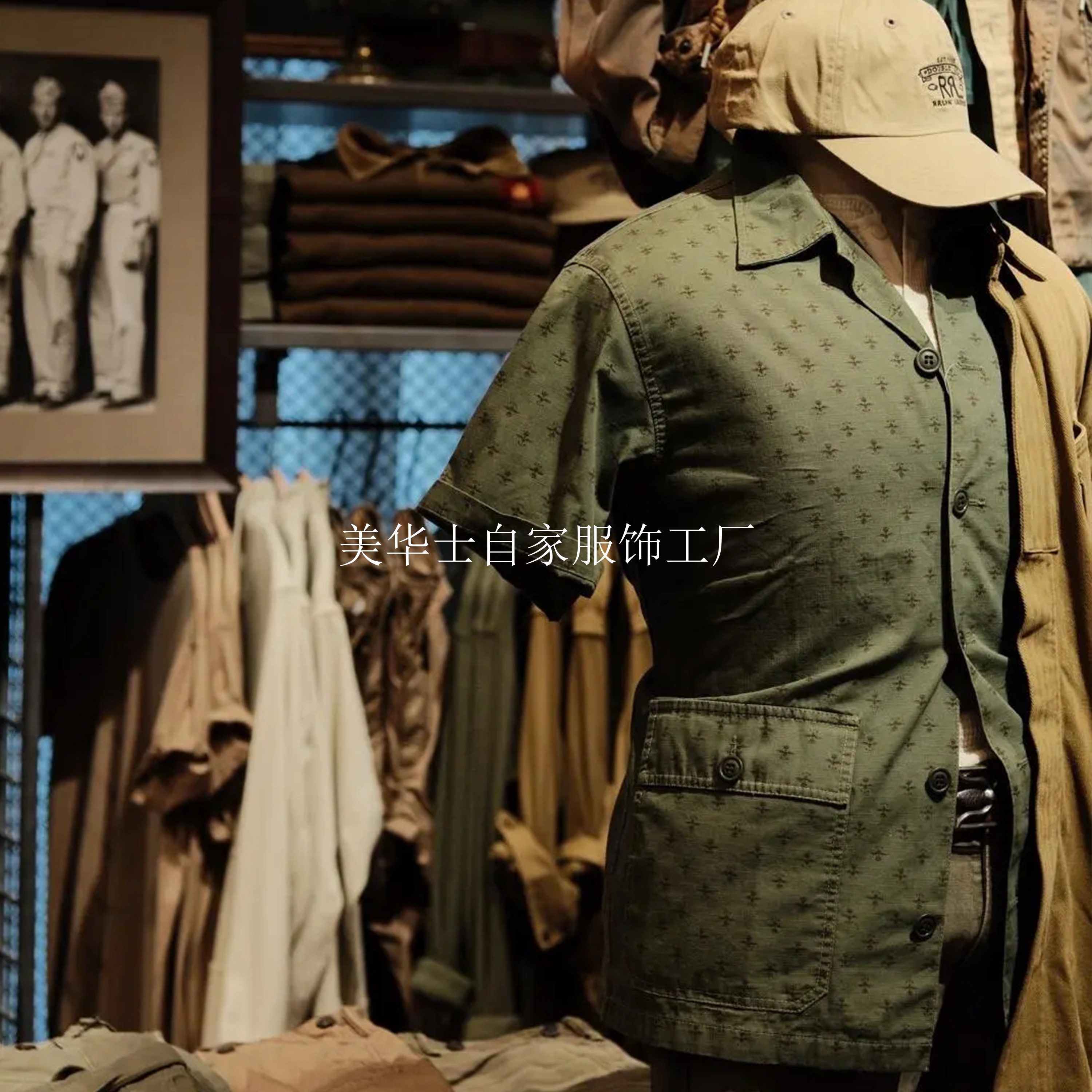 RRL男装商务休闲古巴领短袖衬衫