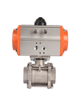 Q611F-16P不锈钢气动三片式丝扣螺纹球阀 阀门DN8 15 20 25 32 40