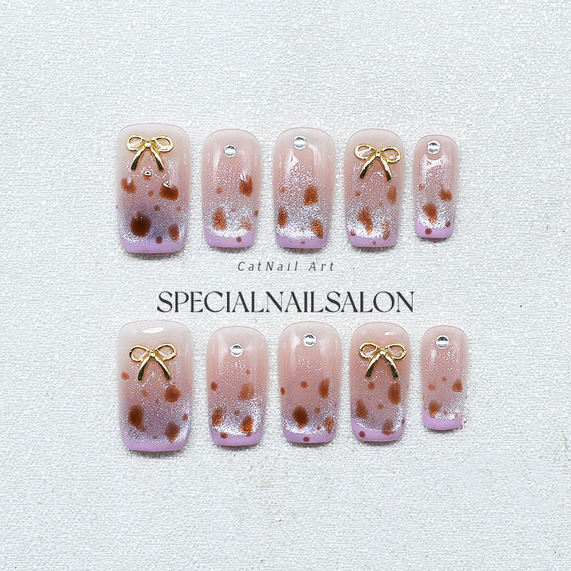 【布朗糖心】纯手工穿戴甲夏日甜美蝴蝶结豹纹可爱显白假指甲贴片,彩妆/香水/美妆工具,穿戴甲/甲片,淘宝优惠券,粉丝福利购,淘宝优惠卷