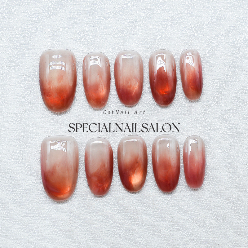 【蜜橘时光】纯手工穿戴甲2025秋冬新款显白高级感晕染猫眼美甲片