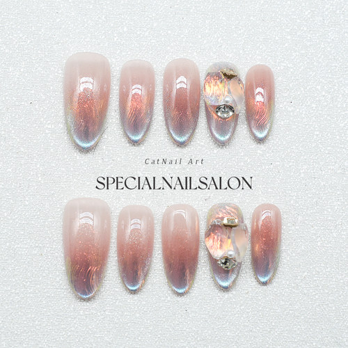 【远方的光】纯手工穿戴甲2026年新款渐变魔镜粉水波纹显白美甲片