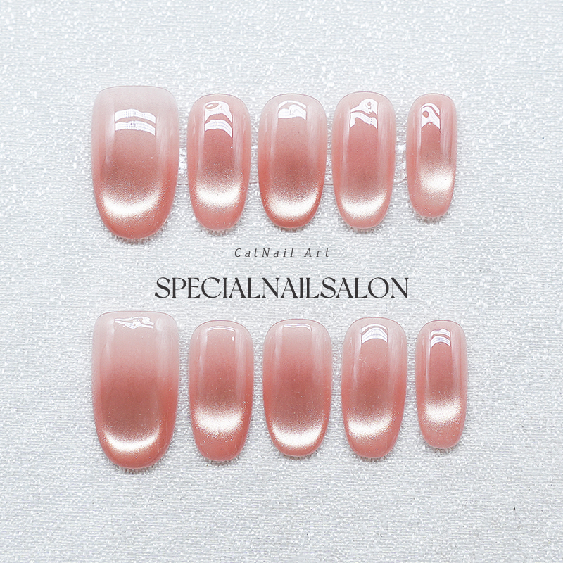 【金露微光】纯手工穿戴甲裸粉色清透感猫眼2025新款温柔显白美甲