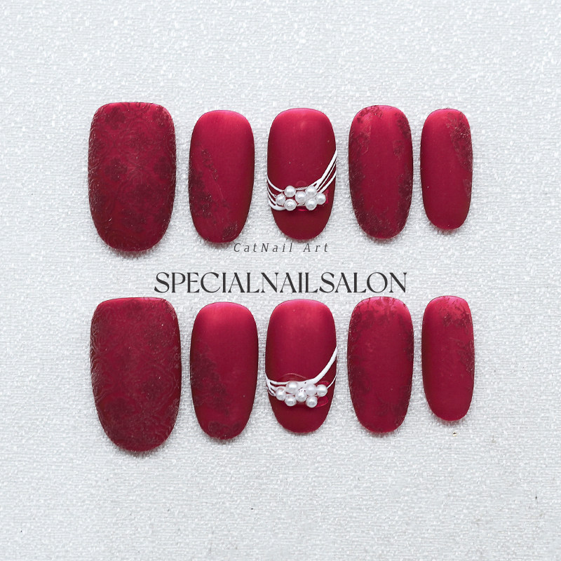 【胭红秘梦】纯手工穿戴甲磨砂红色猫眼钻饰高级感婚甲新娘美甲片,彩妆/香水/美妆工具,穿戴甲/甲片,淘宝优惠券,粉丝福利购,淘宝优惠卷