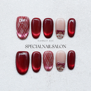 穿戴式 2025新款 美甲纯手工新娘拍婚纱照绝美指甲贴片 红韵格调