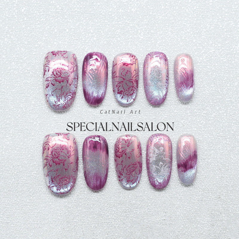 【紫雾花笺】纯手工穿戴甲2025新款个性小众晕染高级感假指甲贴片,彩妆/香水/美妆工具,穿戴甲/甲片,淘宝优惠券,粉丝福利购,淘宝优惠卷