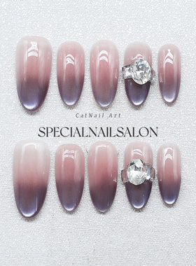 【紫绒宝冠】纯手工穿戴美甲爆闪钻饰高级感渐变猫眼显白指甲贴片