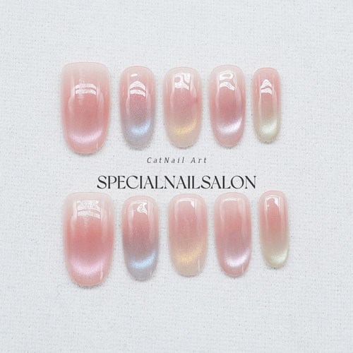 【彩虹糖果】纯手工穿戴甲夏日玻璃珠追光多巴胺显白猫眼美甲贴片