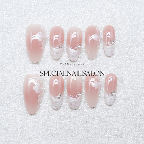 【仙羽逐光】纯手工穿戴甲超仙丝绸花卉高级感纯欲风气质美甲贴片