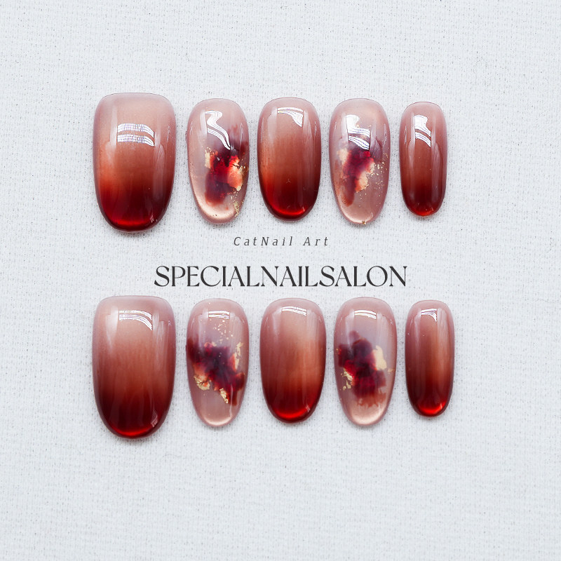 【落霞微梦】纯手工穿戴甲秋冬琥珀色猫眼2026新款晕染高级感美甲,彩妆/香水/美妆工具,穿戴甲/甲片,淘宝优惠券,粉丝福利购,淘宝优惠卷