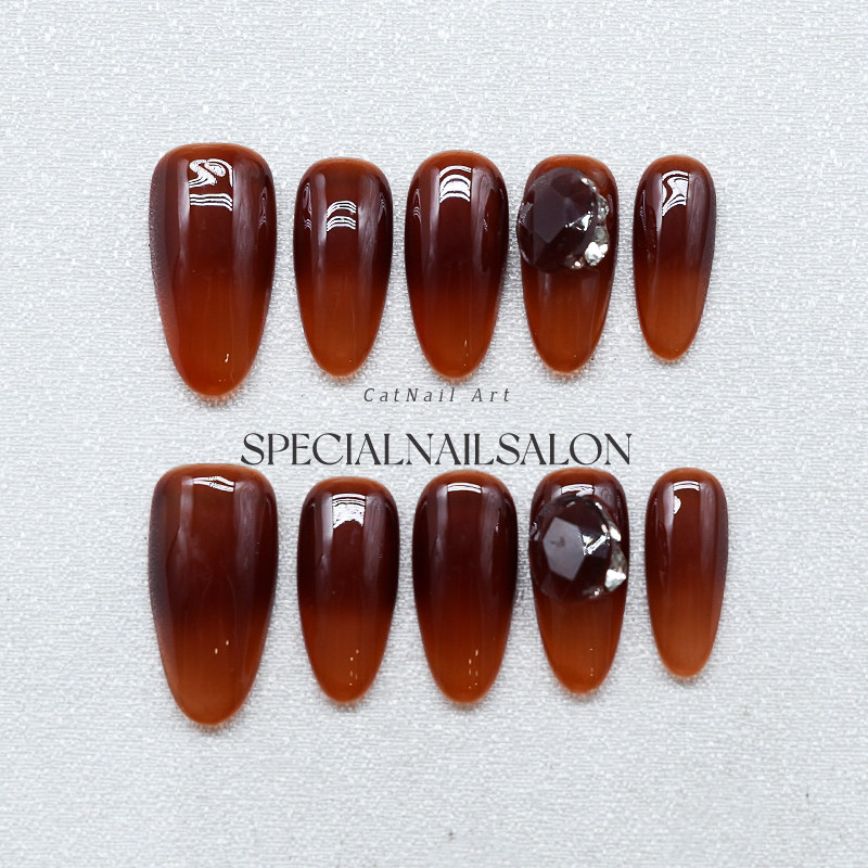 【暖檀暮色】纯手工穿戴甲秋冬晕染焦糖色细闪堆堆钻高级感美甲片,彩妆/香水/美妆工具,穿戴甲/甲片,淘宝优惠券,粉丝福利购,淘宝优惠卷