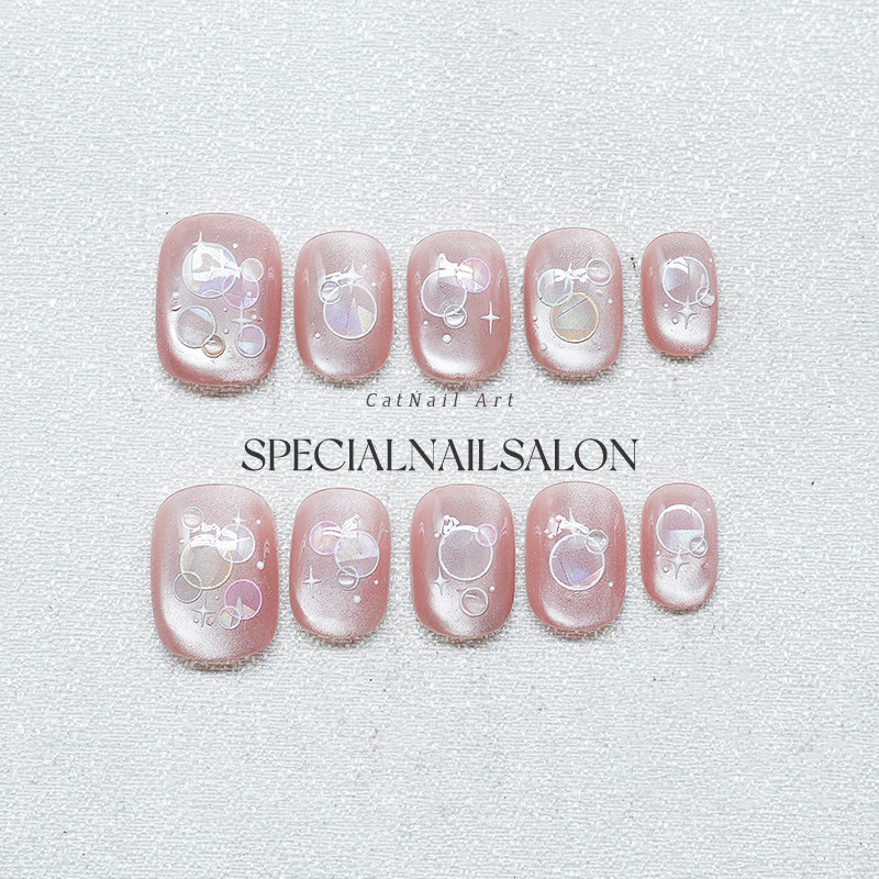 【泡泡精灵】纯手工穿戴甲可爱水晶泡泡学生党高级感温柔显白美甲