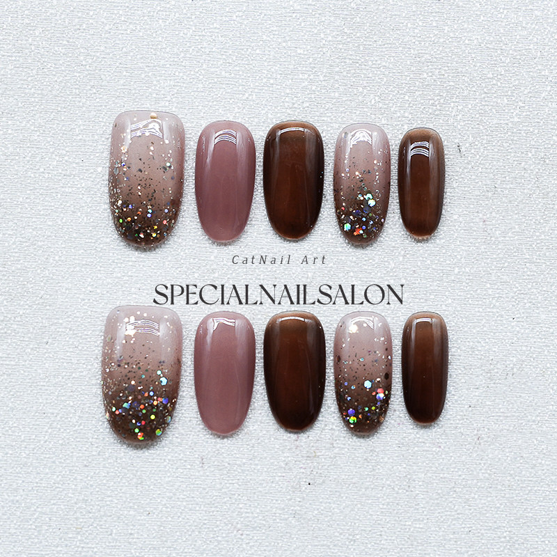 【摩卡暖调】纯手工穿戴甲2025新款美拉德秋冬爆闪猫眼高级感美甲,彩妆/香水/美妆工具,穿戴甲/甲片,淘宝优惠券,粉丝福利购,淘宝优惠卷