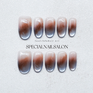 晕染撞色气质氛围感显白美甲贴片 纯手工穿戴甲秋冬新款 时间海