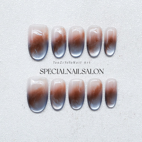 【时间海】纯手工穿戴甲秋冬新款晕染撞色气质氛围感显白美甲贴片