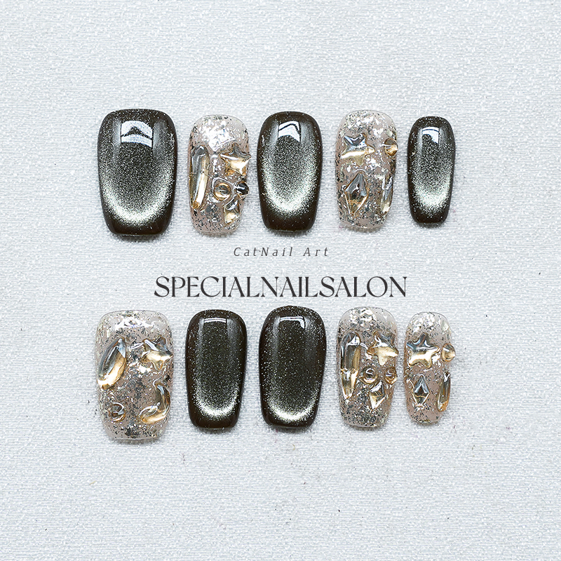 【深邃星域】纯手工穿戴甲秋冬极简爆闪猫眼2025新款显白美甲贴片