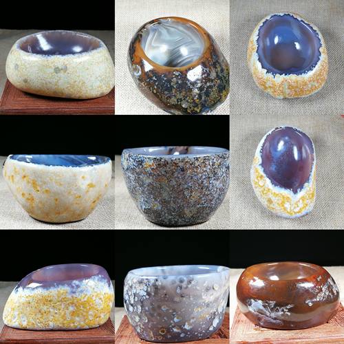 天然巴西玛瑙碗玉石烟灰缸原石笔洗砚台聚宝盆收纳原皮盆奇石摆件