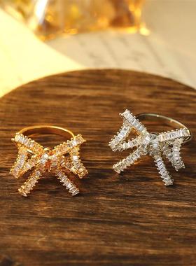 锆石蝴蝶结戒指高奢满钻时尚气质开口戒可调节优雅重工对戒设计感