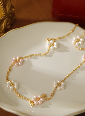 周雨彤同款珍珠雏菊项链春夏高级感百搭连衣裙配饰淡雅毛衣链颈链