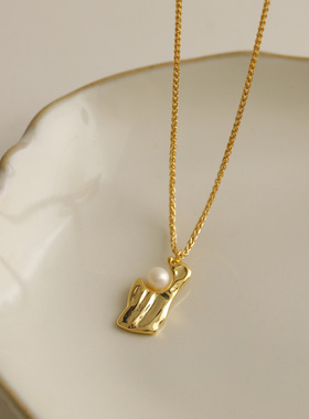 欧美简约不规则金属淡水巴洛克珍珠项链复古百搭毛衣链春夏颈链女