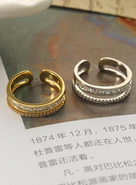 高级感轻奢戒指冷淡风小众设计简约时尚个性气质潮锆石超闪开口女