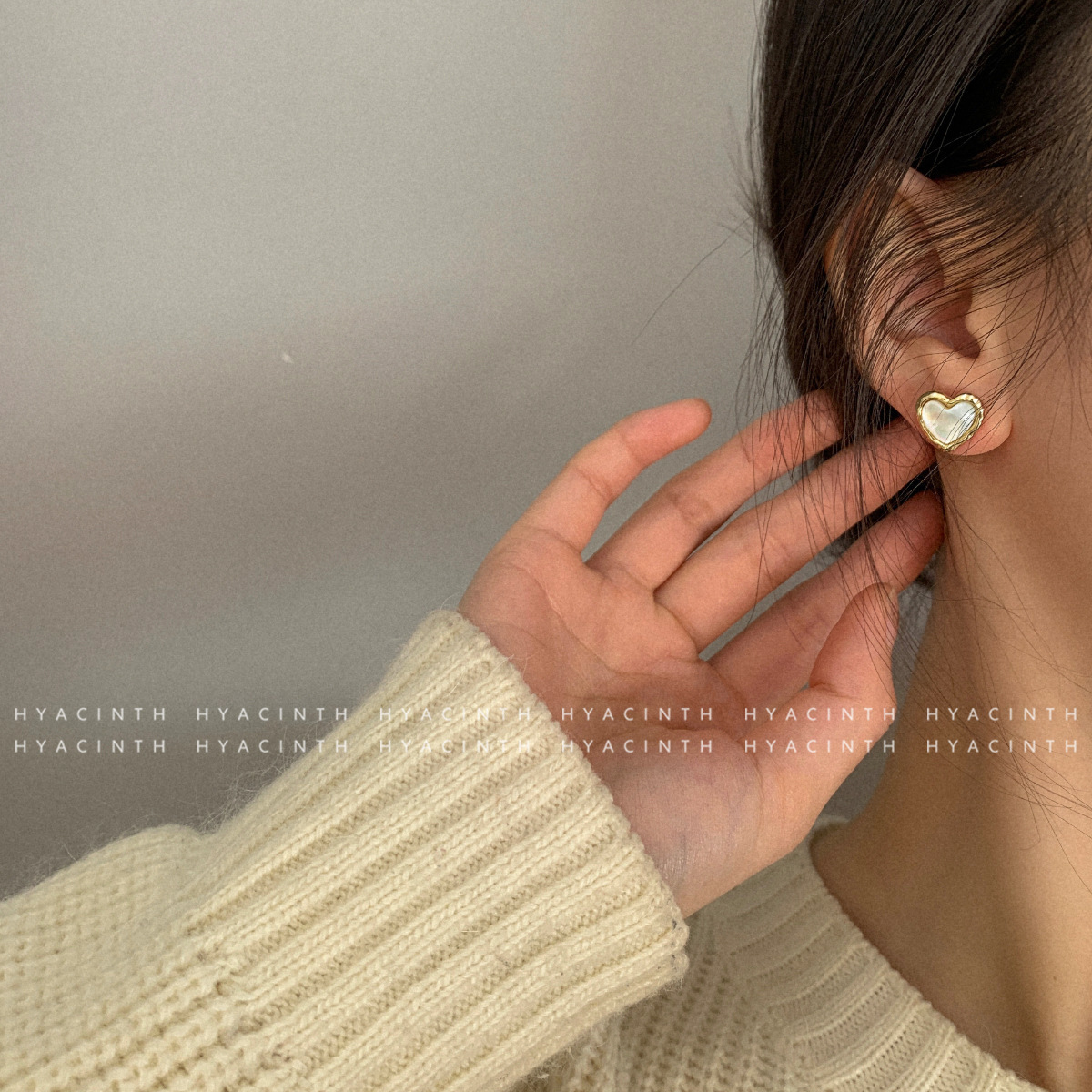 韩版甜美时尚心形耳钉ins少女心流行气质天然贝母耳环仙气耳饰品