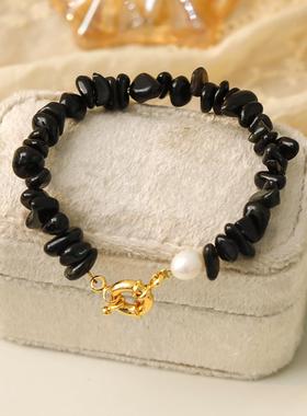 百搭简约气质黑曜石珍珠手链项链小众设计轻奢高级感手镯配饰女